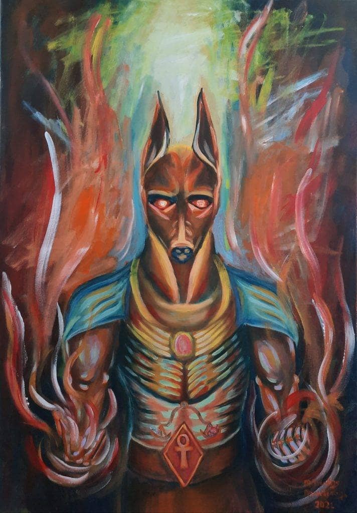 Anubis / Artists Miltiadis Myteletsis Painting Fabled Gallery https://fabledgallery.art/product/lady-is-dancing/